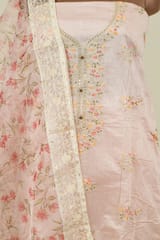 Baby Pink Color Chanderi Embroidered Shirt with Bottom and Chanderi Print with Embroidered Dupatta