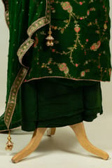 Green Color Viscose jacquard Organza Embroidered Shirt with Bottom and Chiffon Embroidered Dupatta