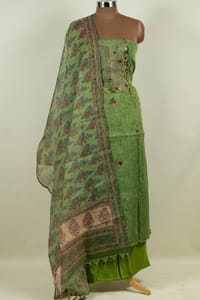 Green Color Tissue Chanderi Hand Embroidered Shirt with Bottom and Chanderi Printed Dupatta