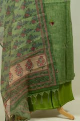 Green Color Tissue Chanderi Hand Embroidered Shirt with Bottom and Chanderi Printed Dupatta