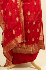 Red Color Viscose Organza Banarsi hand Embroidered Shirt with Bottom and Banarsi Organza Dupatta