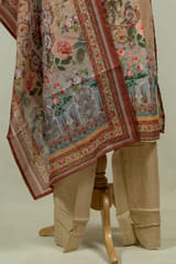 Fawn Color Chanderi Print with Embroidered Shirt with Bottom and Chanderi Printed Dupatta