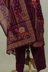 Wine Color Chanderi Print with Embroidered Shirt with Bottom and Chanderi Printed Dupatta