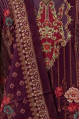 Wine Color Chanderi Print with Embroidered Shirt with Bottom and Chanderi Printed Dupatta