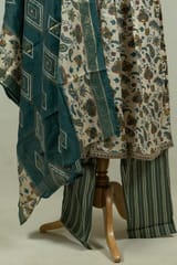 Cream Color Modal Chanderi Print with Embroidered Shirt with Bottom and Chanderi Printed Dupatta