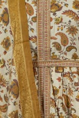 Cream Color Modal Chanderi Print with Embroidered Shirt with Bottom and Chanderi Printed Dupatta