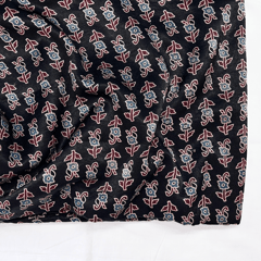 Black Floral Printed Mashru Ajrakh Silk Fabric