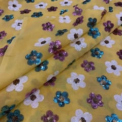 Yellow Colour Georgette Sequins Embroidered Fabric (1.30Meter Piece)