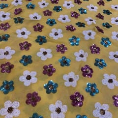 Yellow Colour Georgette Sequins Embroidered Fabric (1.30Meter Piece)