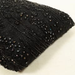 Black Color Net Hand Embroidered Fabric