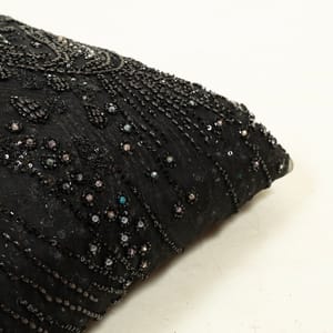 Black Color Net Hand Embroidered Fabric