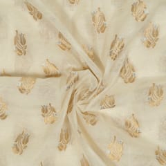 White Chanderi Jacquard Fabric