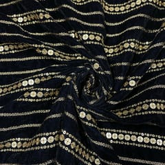 Black Color Velvet Embroidered Fabric