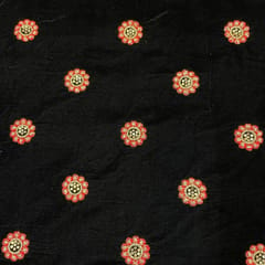 Orange Color Velvet Embroidered Fabric