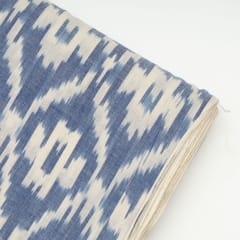 Blue with White Color Cotton Ikat Fabric