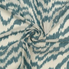 Sage with White Color Pure Cotton Ikat Fabric