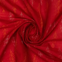 Red Color Silk Ikat Fabric