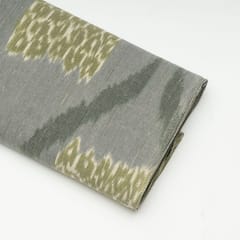 Grey with Green Color Cotton Ikat Fabric