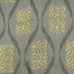 Grey with Green Color Cotton Ikat Fabric