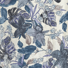 Blue With Purple Sahde Floral Printed Rayon Foil Print Fabric