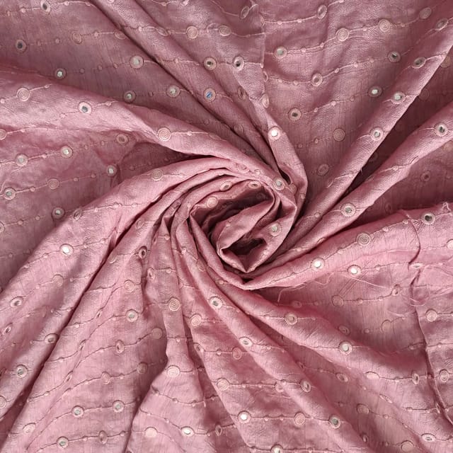 Onion Pink Color Mysor Silk Embroidered Fabric