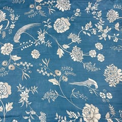 Blue Color Pure Chanderi Silk Printed Fabric