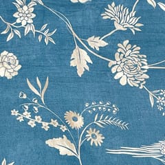 Blue Color Pure Chanderi Silk Printed Fabric