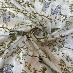 Cream Color Pure Chanderi Silk Printed Fabric