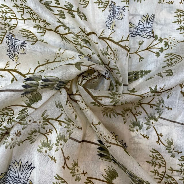 Cream Color Pure Chanderi Silk Printed Fabric