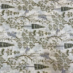 Cream Color Pure Chanderi Silk Printed Fabric