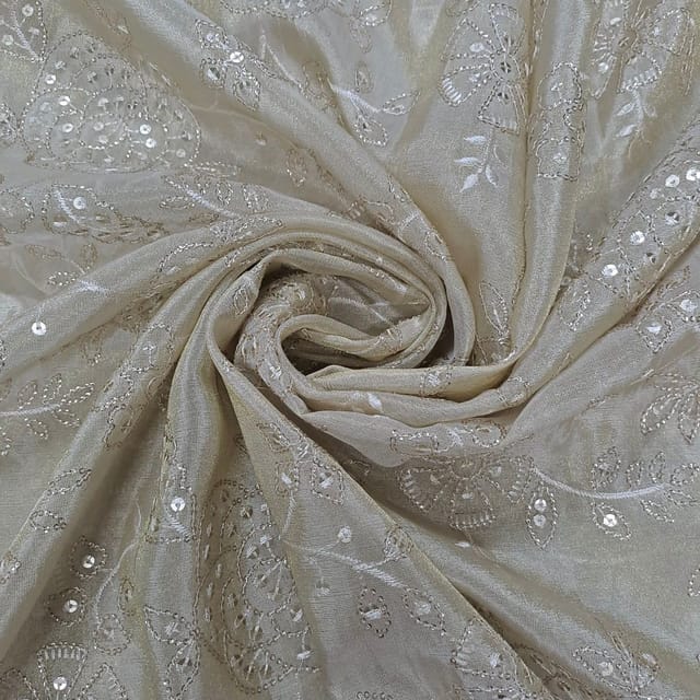 Golden Color Tissue Embroidered Fabric