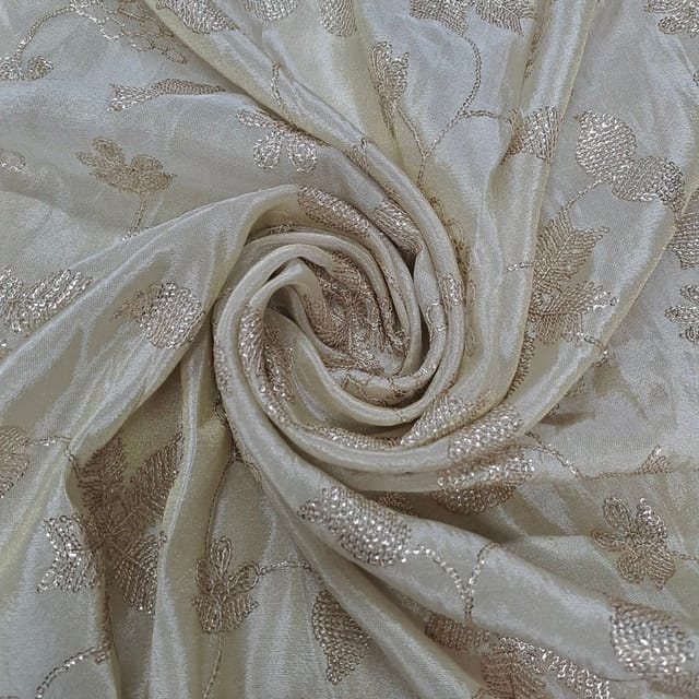 Golden Color Tissue Embroidered Fabric