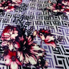 Purple Color Pure Silk Velvet Printed Fabric