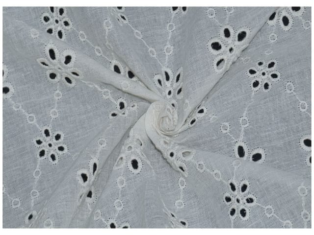 Kora Cotton Dyeable Floral Diagonal Pattern Chikankari Embroidered Fabric