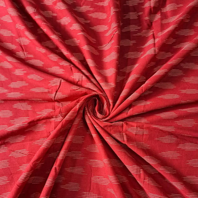 Red Color Cotton Ikat Fabric