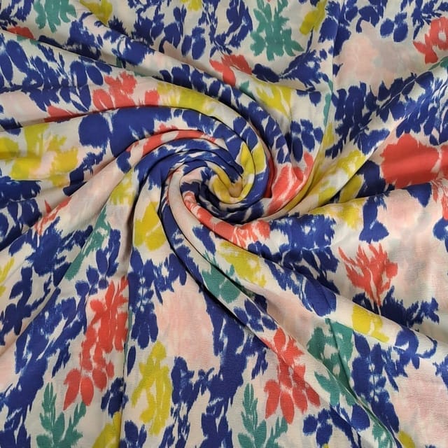 Multi Color Pure Crepe Printed Fabric