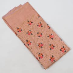 Peach Color Poly Dupion Embroidered Fabric (1.30 Meter Piece)