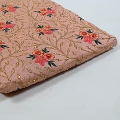 Peach Color Poly Dupion Embroidered Fabric (1.30 Meter Piece)