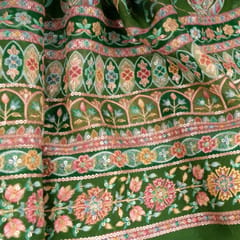 Green Color Viscose Organza Embroidered Fabric