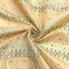 Yellow Color Chanderi Zigzag Embroidered Fabric