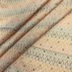 Peach Color Chanderi Zigzag Embroidered Fabric