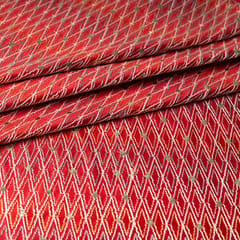 Red Color Chanderi Zigzag Embroidered Fabric