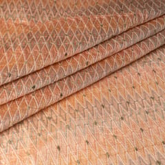 Peach Color Chanderi Zigzag Embroidered Fabric