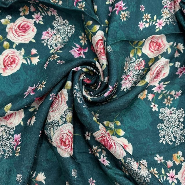 Green Color Viscose Dola Silk Printed Jacquard Fabric