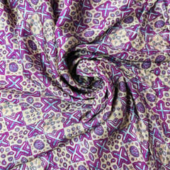 Purple & Yellow Color Modal Satin Geometrical Printed Fabric