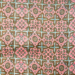 Peach & Blue Color  Modal Satin Geometrical Printed Fabric