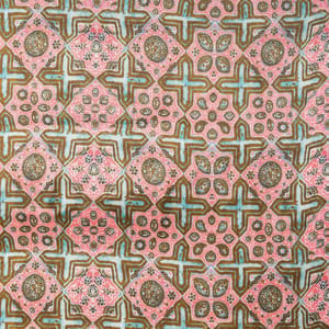 Peach & Blue Color  Modal Satin Geometrical Printed Fabric