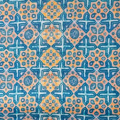 Blue & Yellow Color  Modal Satin Geometrical Printed Fabric