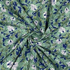 White and Mint Green Color Cotton Voil Printed Fabric