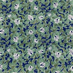 White and Mint Green Color Cotton Voil Printed Fabric